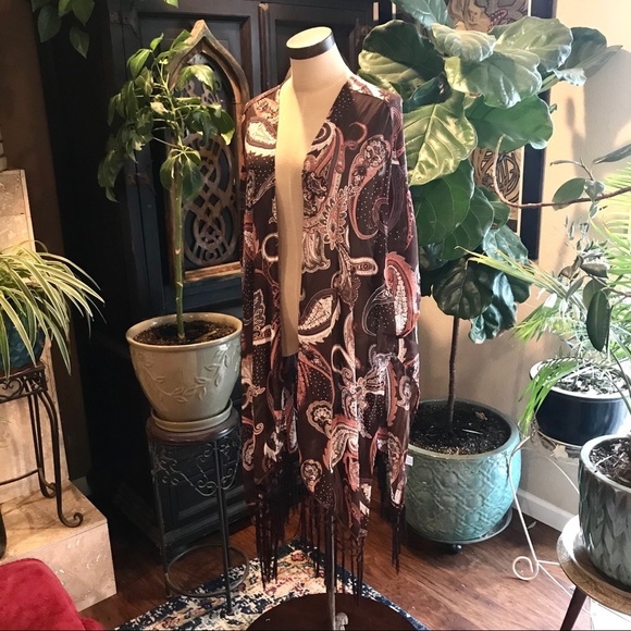 Candence Paisley kimono cardigan tassel coverup - Picture 6 of 8